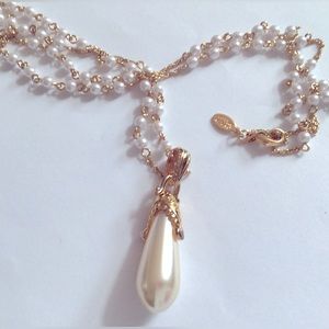 Vintage Victorian Revival Drop Pearl Pendant Necklace